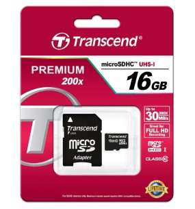 TRANSCEND 16GB MICROSDHC(1 ADAPTER) - CLASS 10